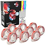 10 Compatibili Rotoli S0898150 bianco su rosso 9mm x 3m Nastri a rilievo (plastica, autoadesive) per DYMO 3D Omega e ...