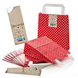 10 Rosso, Bianco Punteggiato Sacchetti di carta regalo di sacchetti natalizi con pavimento (18 x 8 x 22 cm) Piccolo Papier tasche con regali ...