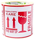 100 Adesivi"Fragile This Way Up Handle With Care" Adesivi, 10 x 10 cm White-Red