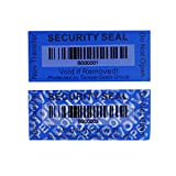 100pcs 25x60mm Blu Non Trasferimento Tamper Evident Security Void Sticker/Etichette/Guarnizioni con un codice a barre per pacchetto riutilizzabile o superficie ...