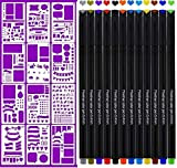 12 Pezzi Stencil Bullet Journal Accessori e 12 Colori Unici Penne FineLiner - Ideale per Bullet Journal, Appunti, Fumetti, Scrapbook, ...