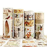 18 Rotoli Washi Tapes Set, Nastro Adesivo Decorativo Vintage per Forniture Artigianali Fai da Te, Carta, Diario, Scrapbooking, Planner