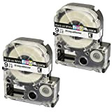 2 Nastri LC-3WBN LC-3WBN9 SS9KW nero su bianco 9mm x 8m Etichette compatibili per Epson LabelWorks LW-300 LW-300L LW-400 LW-500 ...