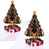 2 Pezzi Cartoline Biglietti d'Auguri di Natale con le Buste 3D Pop Up Albero Design Cartoline Regalo di Natale per ...