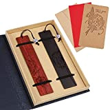 2 Segnalibri Lntaglio in Legno, 14,2 x 2,8 cm, Segno Libro Legno, Segnalibri Personalizzati Cinese, con scatola regalo, biglietto di ...