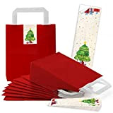 25 sacchetti di carta natalizi rossi con manico, con fondo, 18 x 8 x 22 cm + 25 adesivi natalizi ...
