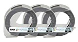 3-Pack Etichette a rilievo in vinile autoadesive 3D Bianco su Nero Nastri Goffratura, rotoli da 9mm x 3m compatibili per ...