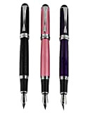 3 pz. Jinhao X750 Penna stilografica media 18KGP Nipple in 3 colori (nero, viola, rosa) con tasca trasparente penna