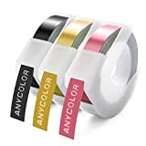 3D Nastro Etichette a Rilievo Anycolor compatibile in sostituzione di Dymo Embossing Tape Adesive S0847750 Bianca su Nero/oro/rosa, per Dymo ...