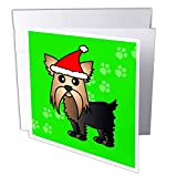 3DROSE GC 10864 _ 2 6 x 15,2 cm"cute Yorkshire terrier Yorkie verde con cappello di Babbo Natale biglietto di auguri" (confezione da 12)