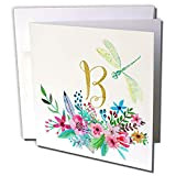 3dRose gc_267731_2 - Biglietto di auguri "Pretty Watercolor Floral Green Dragonfly, Gold Monogram B Design", 12 pezzi