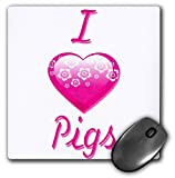 3DROSE LLC 20,3 x 20,3 x 0,6 cm mouse pad, Pretty Pink Flowery i Love Pigs (MP 121720 _ 1)