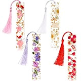 4 segnalibri in resina con fiori secchi fatti a mano, trasparenti, con nappine colorate e setose, regalo per donne, ragazze, ...