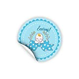50 Etichette Adesive Nascita Battesimo Compleanno Bomboniere (Azzurro)