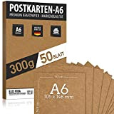 50 fogli di carta kraft per lettere, formato DIN A6, 300 g, 10,5 x 14,8 cm, cartone naturale, fogli di ...