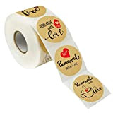 500 adesivi artigianali “Homemade with love ” in un rotolo, con linea di perforazione, per uso personale e aziendale, 8 ...