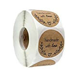 500 Etichette Autoadesivo handmade with love realizzato a mano con font nero su carta Round Baking Sticker kraft etichette adesive ...
