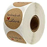 500 Etichette Autoadesivo handmade with love realizzato a mano con font nero su carta Round Baking Sticker kraft etichette adesive ...