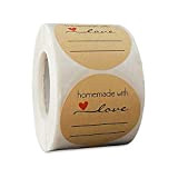 500 Pezzi Etichette Round Kraft, 5cm/2in Etichette Autoadesivo Homemade with Love, Adatti per la Cottura di e Adesivi Decorativi per ...