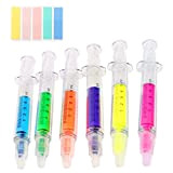 6 penne a iniezione, con un pacchetto di adesivi indice, siringa infermiera, penna fluorescente, penna siringa, 6 colori, adatto per ...