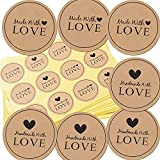 600 Etichette Autoadesivo handmade with love realizzato a mano con font nero su carta Round Baking Sticker kraft etichette adesive ...