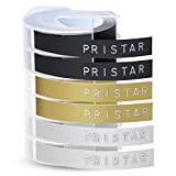 6X Pristar 9mm x 3m Compatibile Nastro Etichette a Rilievo per Dymo 3D Goffratura Embossing Autoadesive Etichette Bianco su Nero/Oro/Argento ...