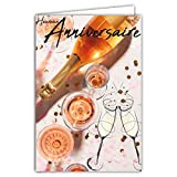 Afie 65-1353 - Biglietto di auguri per anniversario da donna Chic Branché, vino rosé Féminin Flutes Apertif Bar Degustazione Festa ...