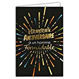 Afie 69-7084 - Biglietto di auguri per compleanno a un uomo formidabile, con fuochi d'artificio, oro nero, prodotto in Francia