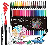 Agoer Brush Pen Lettering, 36 Colori Pennarelli Doppia Punta Kit Disegno, 0.4mm e 1-2mm Pennarelli Punta, Pennarelli Acquerellabili per Libri ...