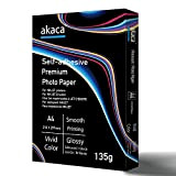 akaca Carta Fotografica Adesiva Lucida Premium Glossy Photo Paper, A4 (210 x 297 mm), 60 Fogli, 135g, per Tutte Stampanti ...