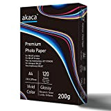 akaca Carta Fotografica Lucida Premium Glossy Photo Paper, A4 (210 x 297 mm), 120 Fogli, 200g, per Tutte Stampanti A ...