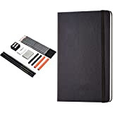 Amazon Basics Classic Notebook Taccuino classico con pagine bianche, Nero, 13.5 x 21 cm & Set di matite, per disegni ...