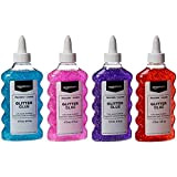 Amazon Basics - Colla glitter liquida lavabile, colori assortiti (viola, rosa, rosso, blu), 4 pezzi, 177 ml ciascuno