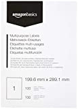 Amazon Basics - Etichette Multiuso, 199.6mm x 289.1mm, 100 fogli, 1 etichette per foglio, 100 etichette