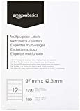 Amazon Basics - Etichette Multiuso, 97mm x 42.3mm, 100 fogli, 12 etichette per foglio, 1200 etichette