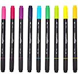 Amazon Basics - Penne a pennello per calligrafia, a doppia punta - 9 colori Vivaci