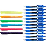 Amazon Basics Penne a scatto con inchiostro gel blu, punta fine, confezione da 12 & Evidenziatori, colori vivaci assortiti, confezione ...