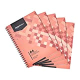 Amazon Basics - Quaderno con rilegatura a spirale, 80 fogli/160 pagine, formato A4, 90 g/m², (confezione da 5)
