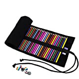 Amoyie - Tela wrap con perline, cassa del supporto di matita viag portamatite arrorolabile per 72 matite colorate, Borse nero