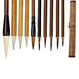 AOMAYLL 10 Pezzi Set di Pennelli per Calligrafia Cinese, Sumi da disegno（ con sacchetto per spazzole)