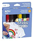 APLI Kids 17539 - Color Sticks Textil - Tempere solide per dipingere tessuti 6 unità.