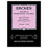 Arches Blocco Per Acquerello Incollato 1 Lato (15 Fogli) - Grana Satinata - Bianco Naturale 185G/M2 - A5