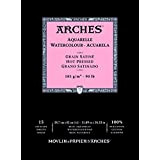 Arches Blocco Per Acquerello Incollato 1 Lato (15 Fogli) - Grana Satinata - Bianco Naturale 185G/M2 - A3