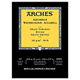 Arches Blocco Per Acquerello Incollato 1 Lato (15 Fogli) - Grana Torchon - Bianco Naturale 185G/Mq - A5