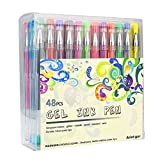 Ariel gxr, set di penne gel, confezione da 48 penne gel glitter, non tossico, design ergonomico, inchiostro a lunga durata, metallizzato, glitter, ...