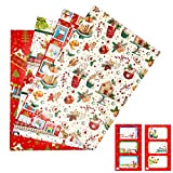 ARKRAFT carta da regalo natale natalizio format XXL 4 fogli + 6 sticker chiudipacco (Nat4+Stickers)