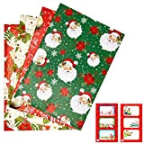 ARKRAFT carta da regalo natale natalizio format XXL 4 fogli + 6 sticker chiudipacco (Nat9+Stickers)