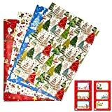 ARKRAFT carta da regalo natale natalizio format XXL 4 fogli + 6 sticker chiudipacco (Nat6+Stickers)