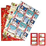 ARKRAFT carta da regalo natale natalizio format XXL 4 fogli + 6 sticker chiudipacco (Nat10+Stickers)