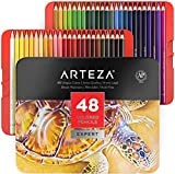 ARTEZA Matite Colorate da Disegno Professionali, Set da 48 Pezzi Multicolore, Scatola in Latta, Ideali per Colorare Disegni, Fumetti e ...